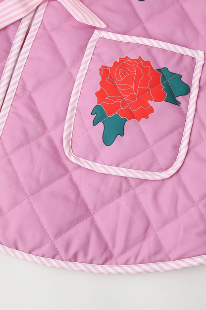 Rose Print Bow Quilted Jacket