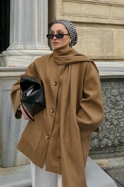 Vintage British-Style Wool Midi Oversized Coat