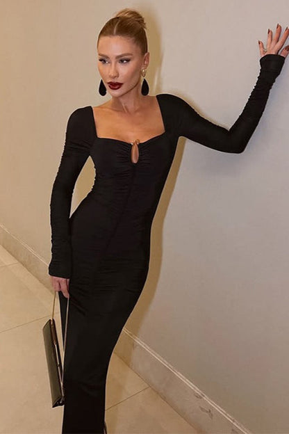 Solid Square Neck Maxi Dress