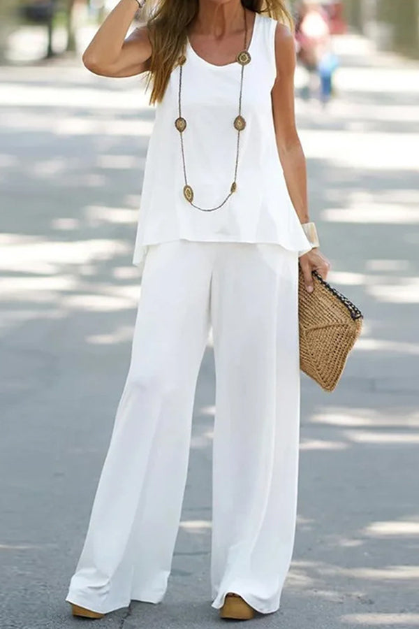Casual Summer Sleeveless T-Shirt Trousers Two-Piece Set