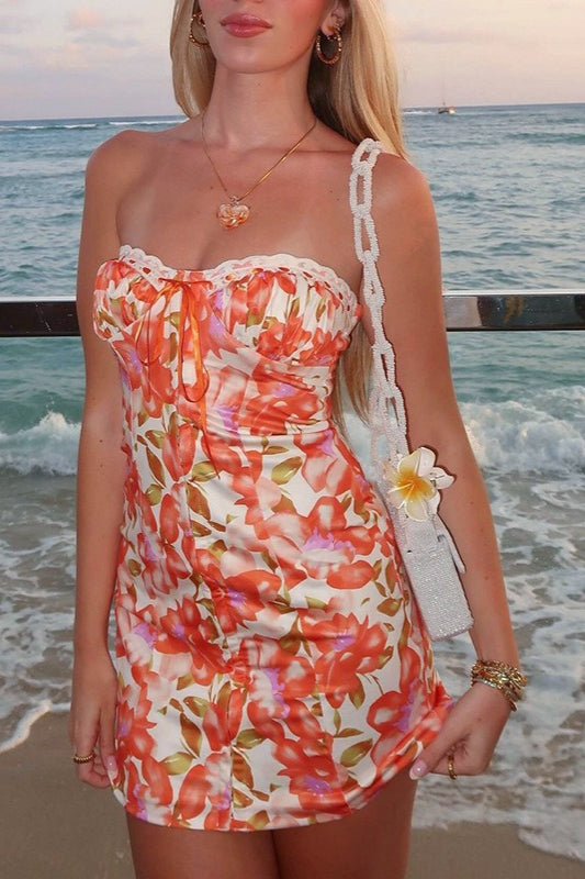 Sexy Printed Bandeau Bodycon Vacation Mini Dress