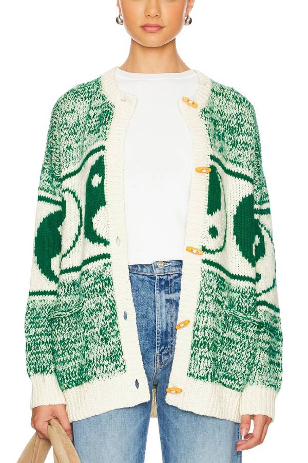 Opposites Attract Knit Yin-yangs Print Crewneck Oversized Cardigan
