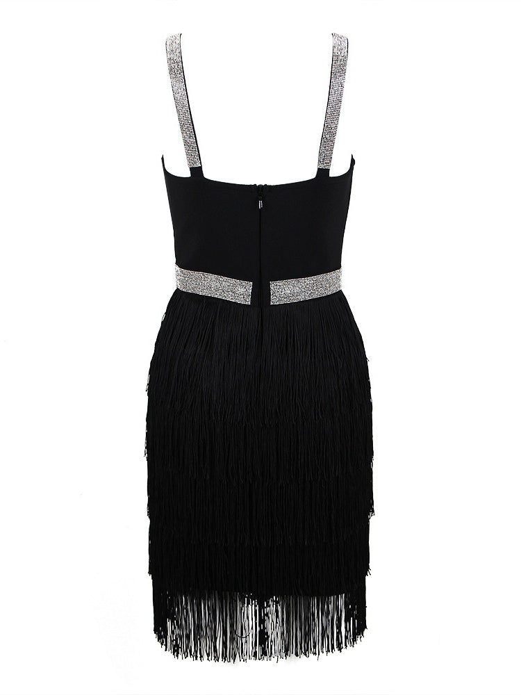 Birthday Party Dress V-Neck Sleeveless Cocktail Mini Dresses With Fringe
