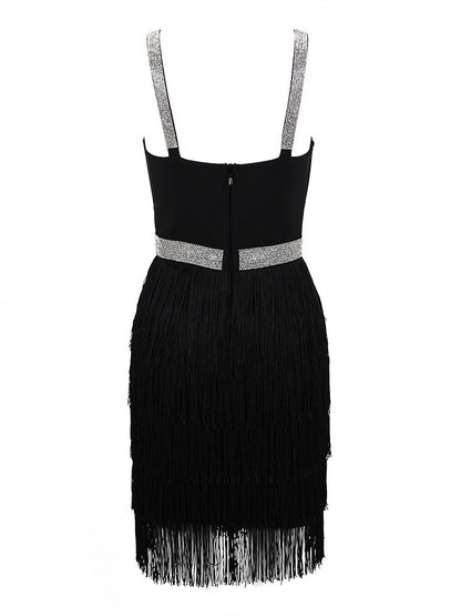 Birthday Party Dress V-Neck Sleeveless Cocktail Mini Dresses With Fringe