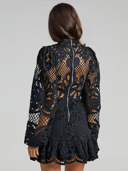 Puff Sleeve Lace Dress Birthday Party A-line Mini Dress For Women 2026