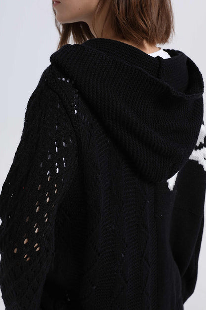 Hollow long-sleeved Halloween skull knitted cardigan with pockets