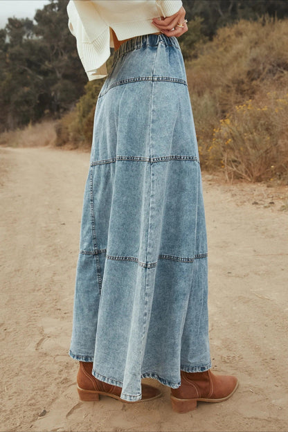 Layered Denim A-Line Skirt