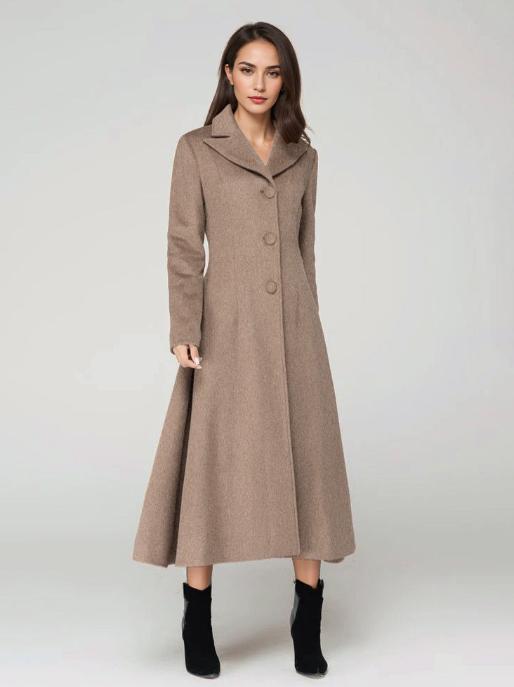 Wool Blend Coat With Cape Classic Lapel Elegant Camel Winter long Outerwear For Women 2026