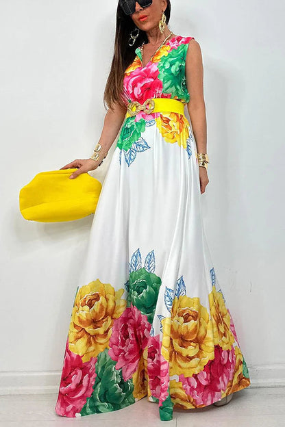 Mexican Tribal Style Unique Print Pocketed A-line Loose Maxi Dress