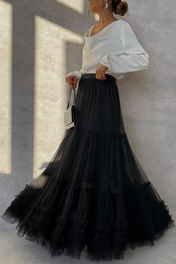 BLACK TULLE MAXI SKIRT