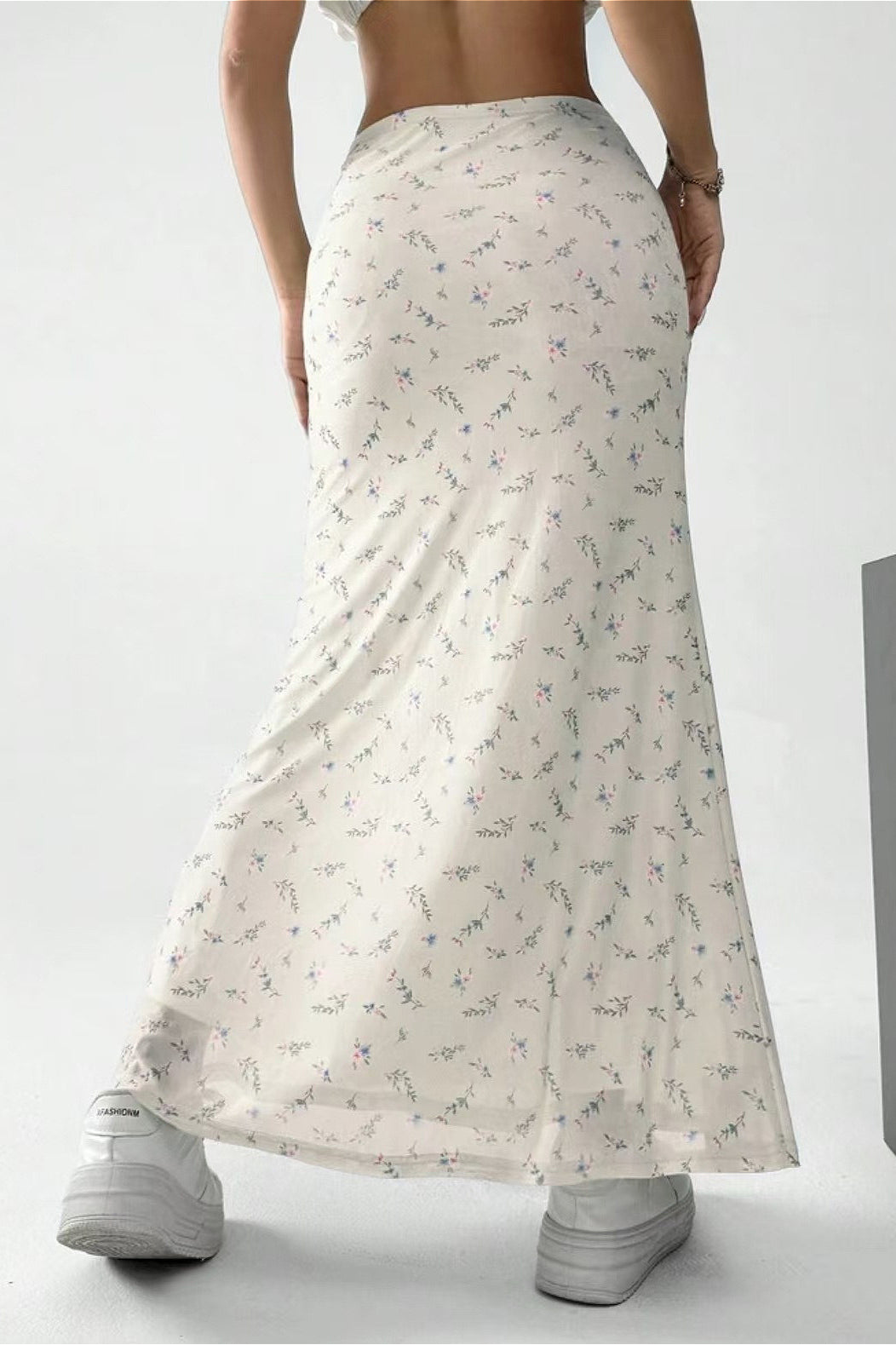 Floral Satin A-Line Midi Skirt