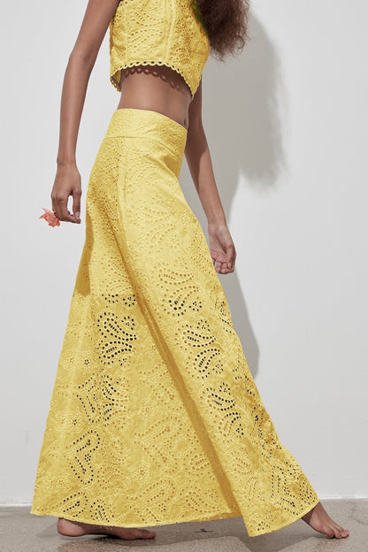 Cutout Allover Embroidered Maxi Skirt