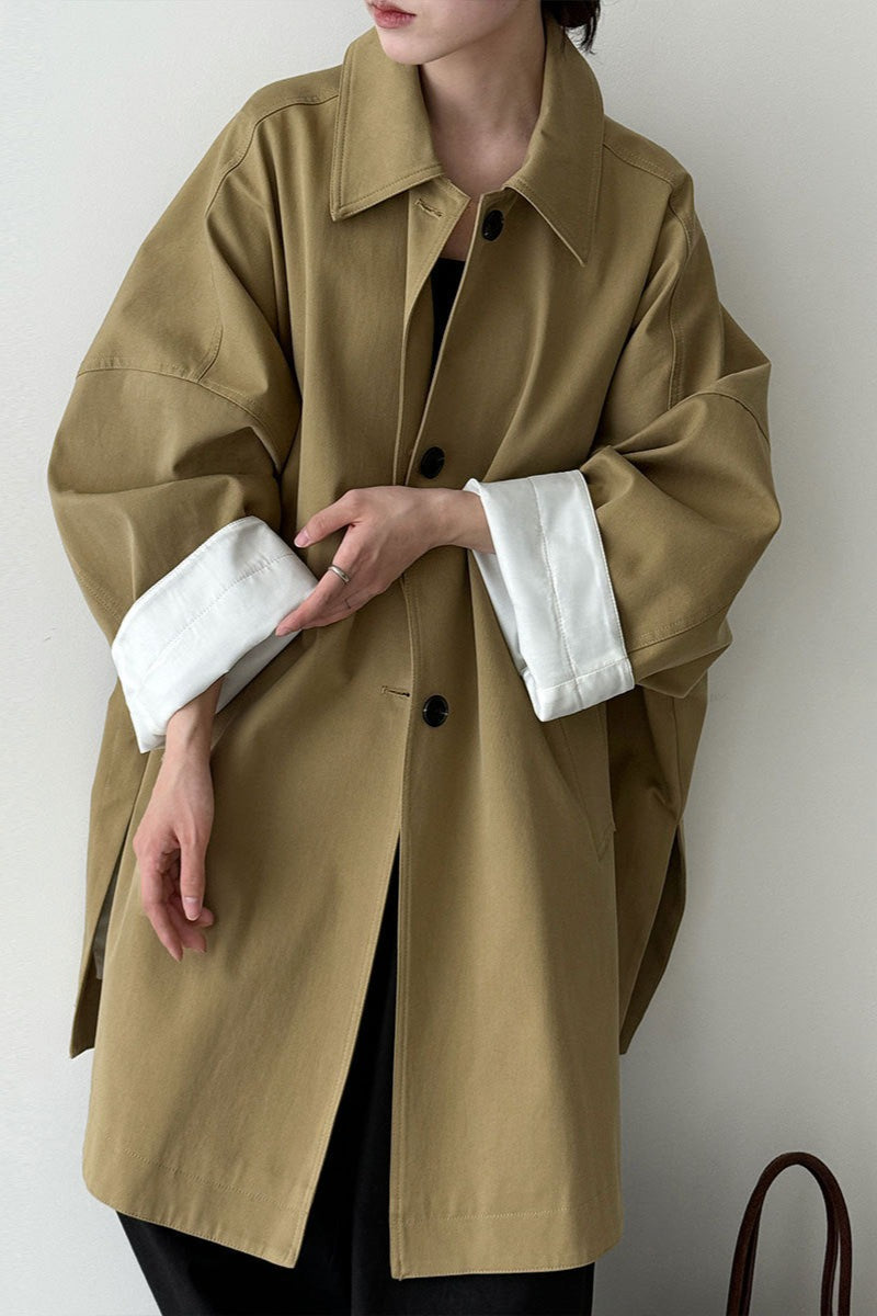 Korean Oversized Split-Hem Single-Breasted Mid-Length Overcoat