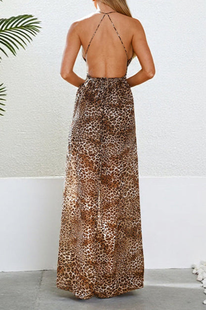 Leopard Print Slit Vacation Maxi Dress