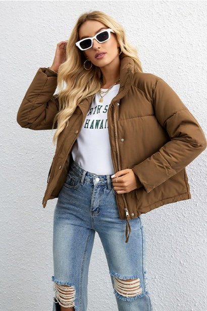 Short Stand Collar Relaxed Puffer Jacket