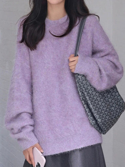 Fuzzy Solid Pullover Sweater