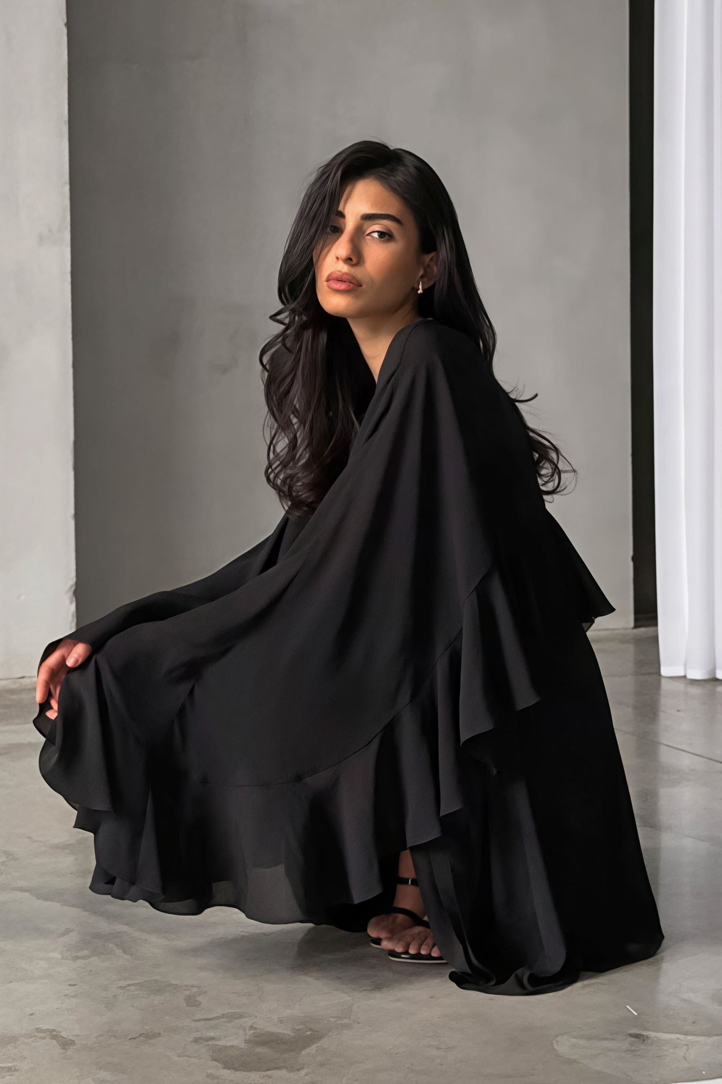 Tiered Ruffle Cape Sleeve Crew Neck Shift Mini Dress