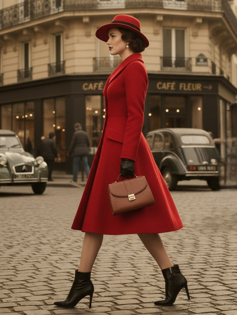 Vintage A-line Double-breasted Woolen Flared Midi Coat For Women 2026