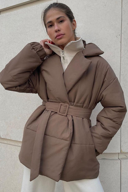 Slim Fit Lapel Belted Winter Coat