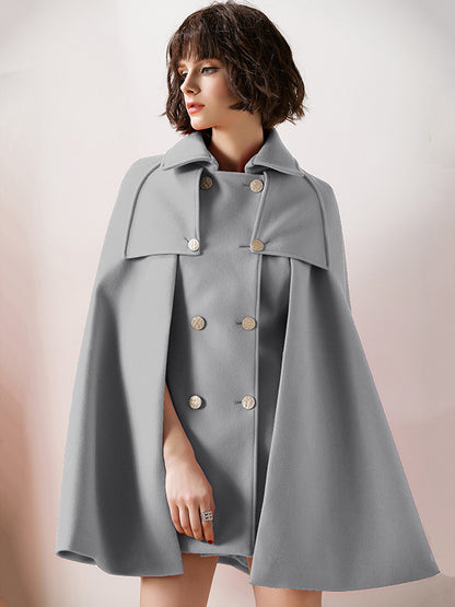 Women Burgundy Wool Blend Poncho Oversized Cape Coat Winter Outerwear 2026