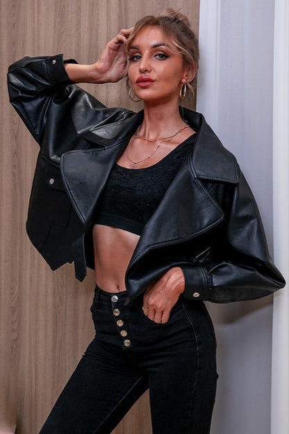PU Leather Long Sleeve Jacket