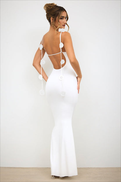 Strappy 3D Floral Maxi Party Dress