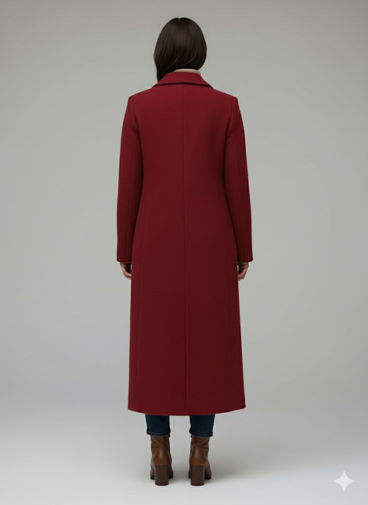 Woolen Long Straight Coat With Single-Breasted And Classic Notch Lapel For Women 2026