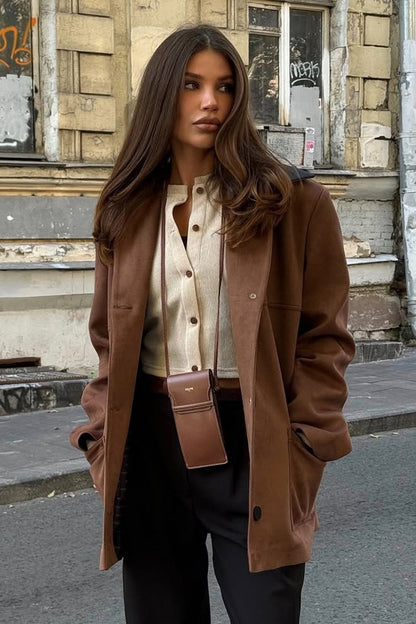 Vintage Suede Collar Contrast  Jacket