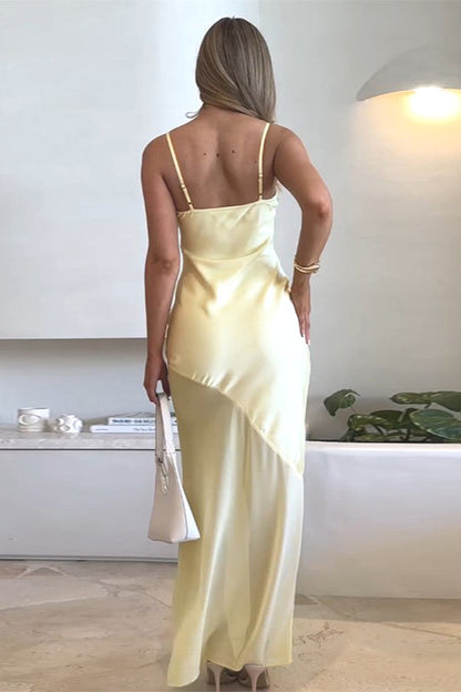 Elegant Fitted Satin Mesh Cami Maxi Dress