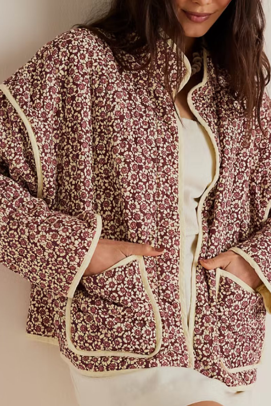 Floral Print Thin Pocket Cardigan Jacket