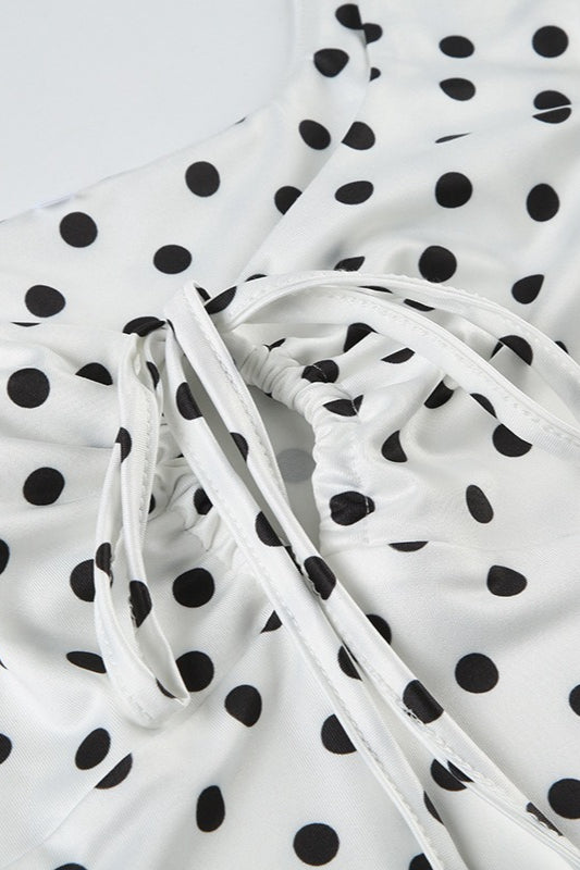 Polka Dot V-Neck Drawstring Tie Cami Bodycon Mini Dress