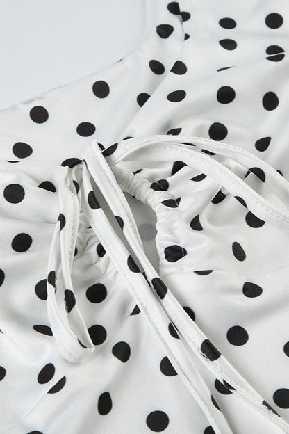 Polka Dot V-Neck Drawstring Tie Cami Bodycon Mini Dress