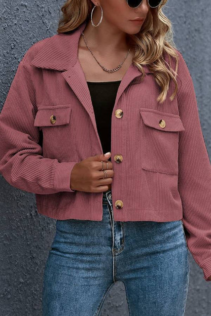 Flap Pockets Turn Down Collar Corduroy Shacket