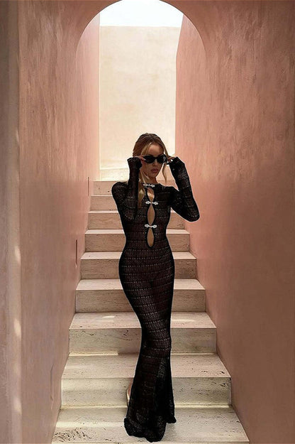 Sexy Backless Bohemian Knit Maxi Dress