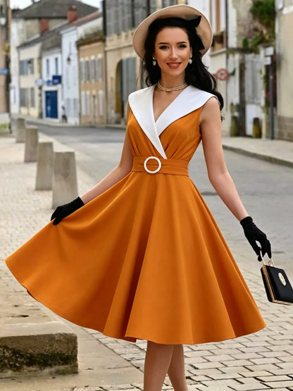 Vintage 1950s Swing Cocktail Sleeveless Medium Retro Dress
