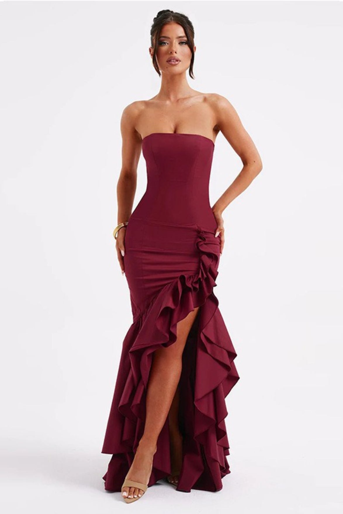 Strapless Slit Back Bodycon Prom Dress