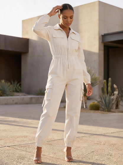 Cargo Jumpsuit With Elastic Waist And Pockets For Women 2026