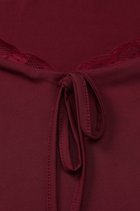 Lace Trimmed Slim Fit Bodysuit Knit Top