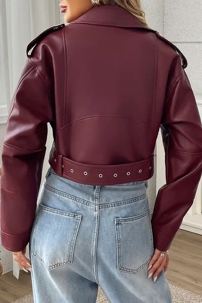 Vintage Cropped PU Leather Jacket