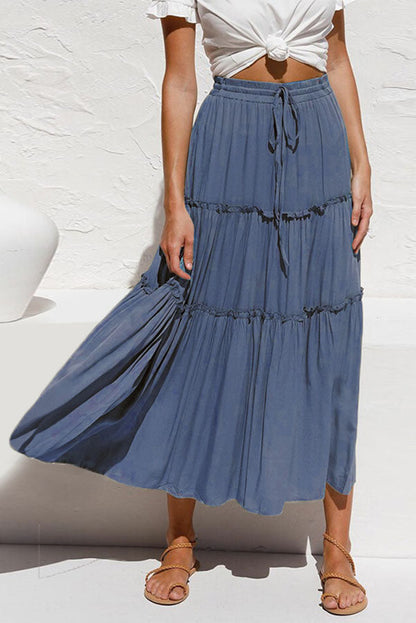 Selina Elasticised Waist Tiered Ruffle Midi Skirt