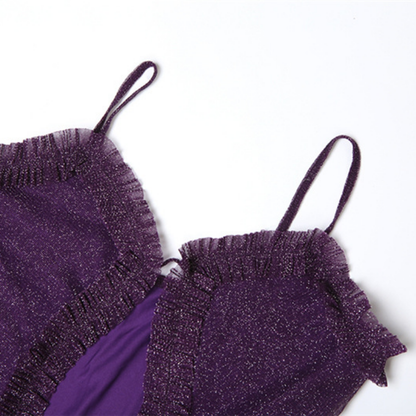 High slit hollow out ruched v neck cami cut out maxi dress