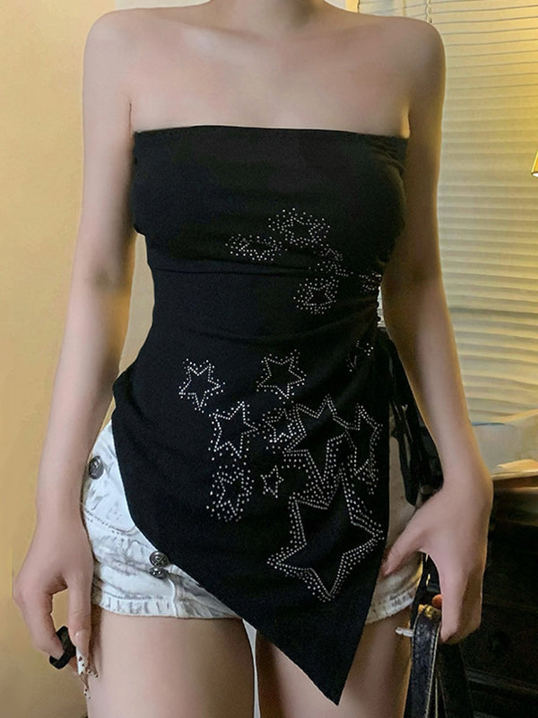 Black Y2k Hot Diamond Bandeau Top