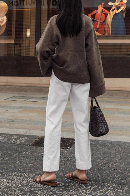 Solid Color Knit V-Neck Coat