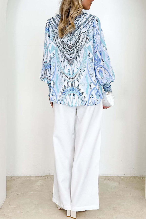 V-neck fashionable lantern sleeve casual shirt