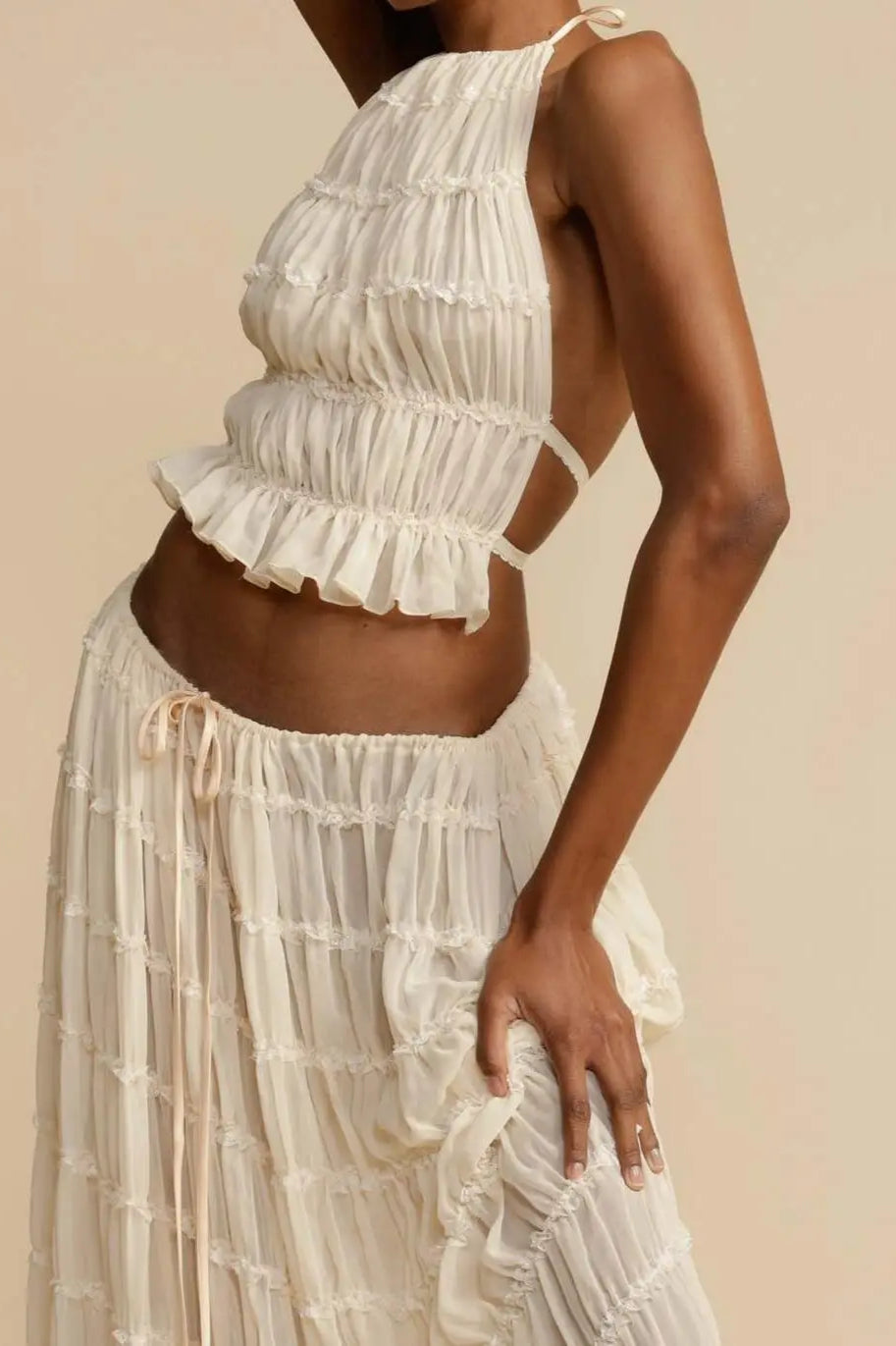 Ruched Halter Cami & Maxi Skirt Boho Dress