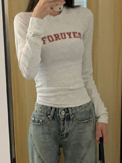 Letter Print Slim Long Sleeve Knit
