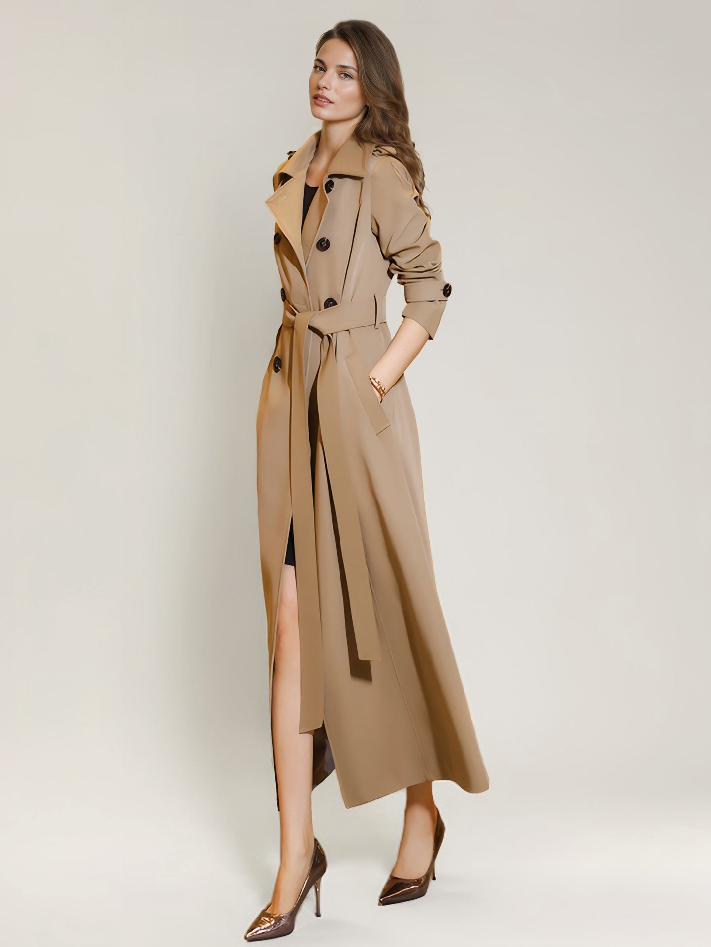 Women's Trench Coat Practical Turndown Collar Buttons Full Length Coat