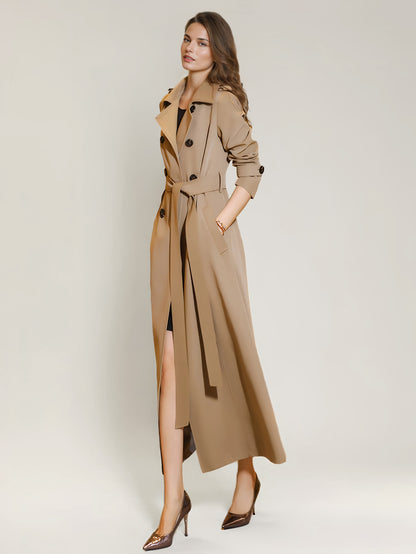 Women's Trench Coat Practical Turndown Collar Buttons Full Length Coat