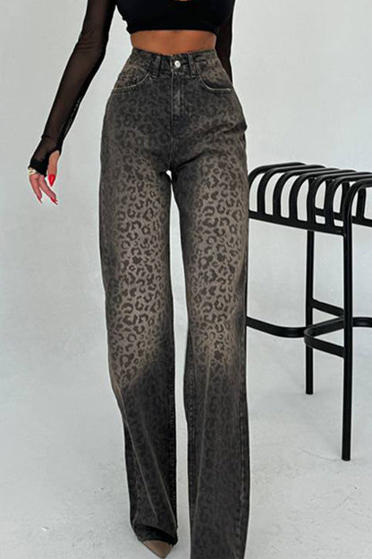 Leopard Embossed Straight Jean