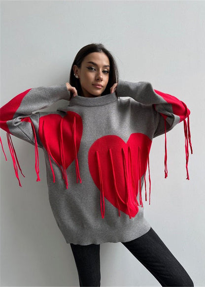 Stylish Red and Blue Heart Pullover - Fun and Flirty